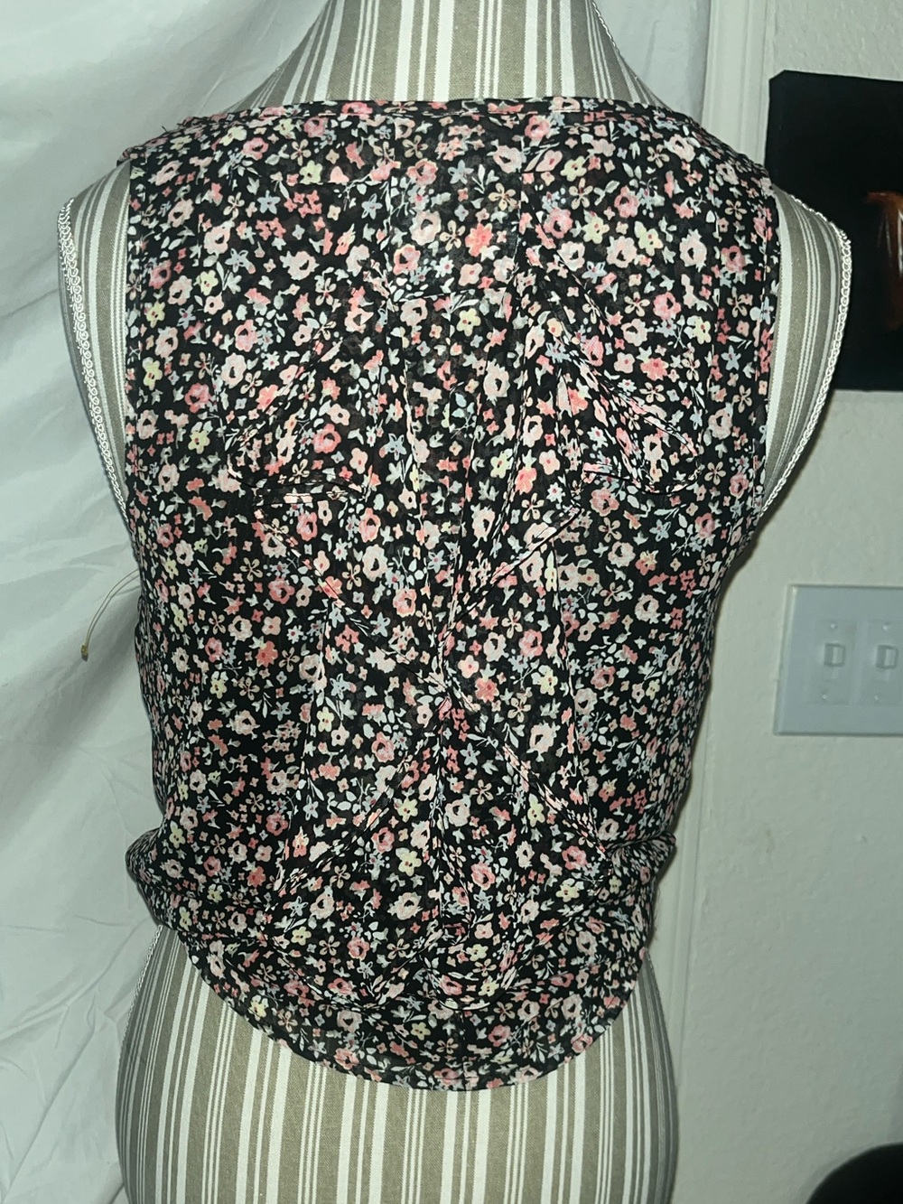 LC Lauren Conrad Black Floral Sleeveless Camisole with Pink & Cream Flowers
